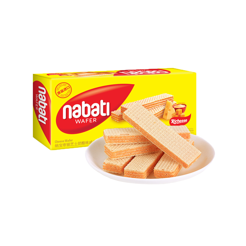 印尼进口 纳宝帝 丽芝士（Richeese） 休闲零食 奶酪味威化饼干 145g*4盒 金色