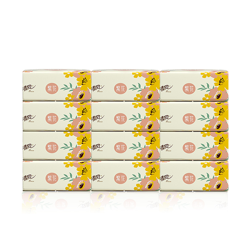 清风繁花系列3层100抽12包装软抽纸AR62TMS3X2（单位：提） 黄色