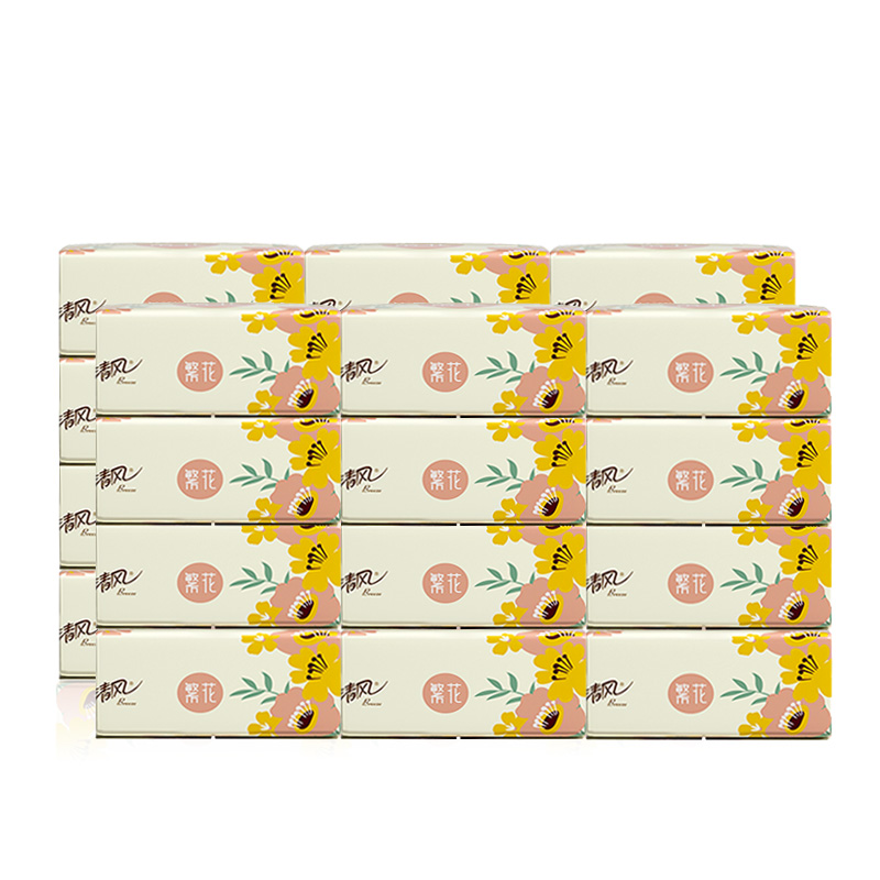 清风繁花系列3层100抽24包装软抽纸AR62TMS3X4（单位：提） 黄色