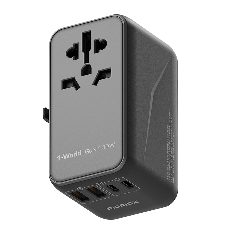 Momax:1-World 氮化镓PD全球旅行快充充电插座(100W黑色)UA10D 单位：个 黑色