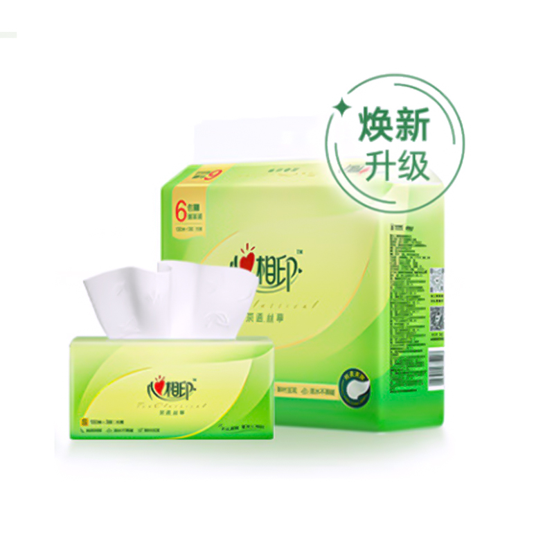 心相印（Mind Act Upon Mind）茶语丝享系列130抽三层塑装纸面巾DT15130（6包1提）（单位：提） 绿色