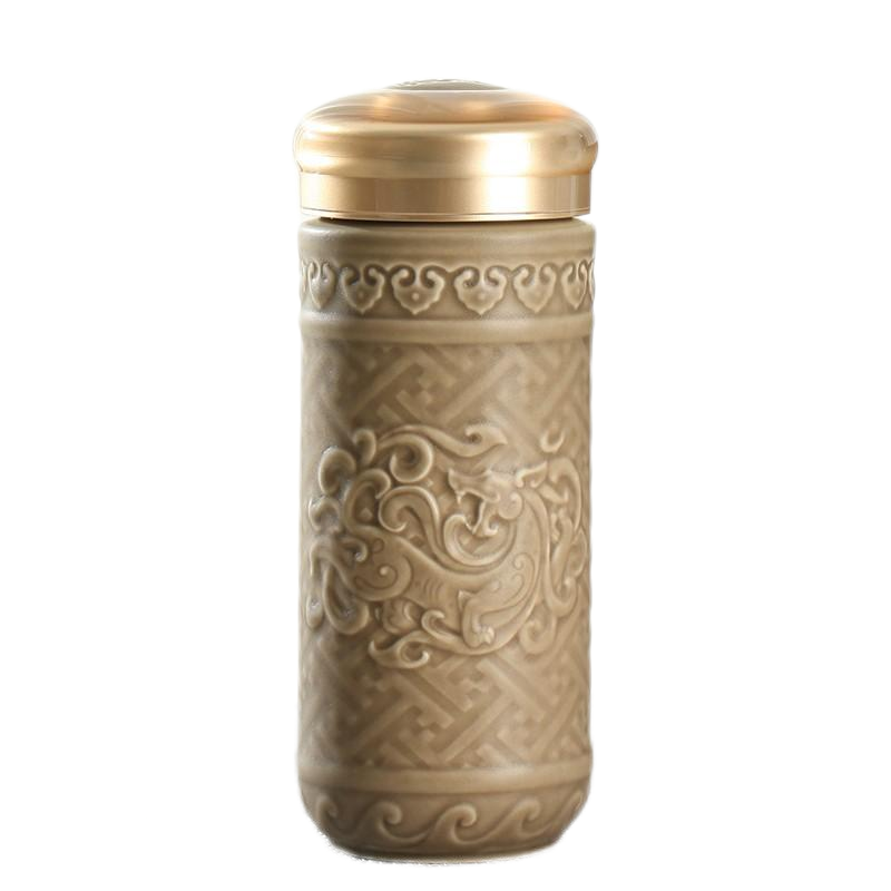 乾唐轩活瓷杯盛世祥龙双层330Ml陶瓷杯水杯子茶杯礼盒装  颜色随机  单位：个 无色