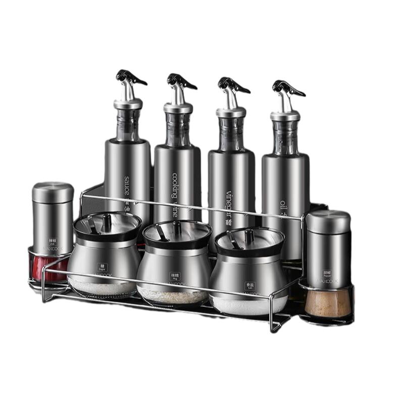 美厨厨房调味收纳大团圆10件套（油壶*4+调味罐*3+调味盒*2+调味架)MCCU0522 单位：套 不锈钢色