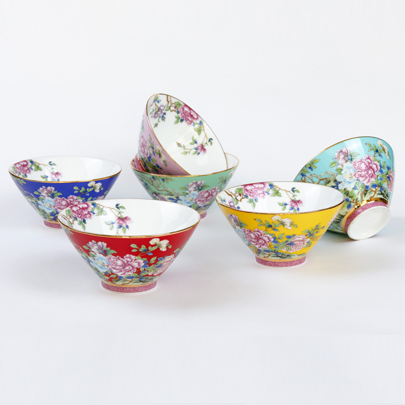 竹贵 珐琅彩牡丹斗笠碗4.75寸套装 单位：套 六色