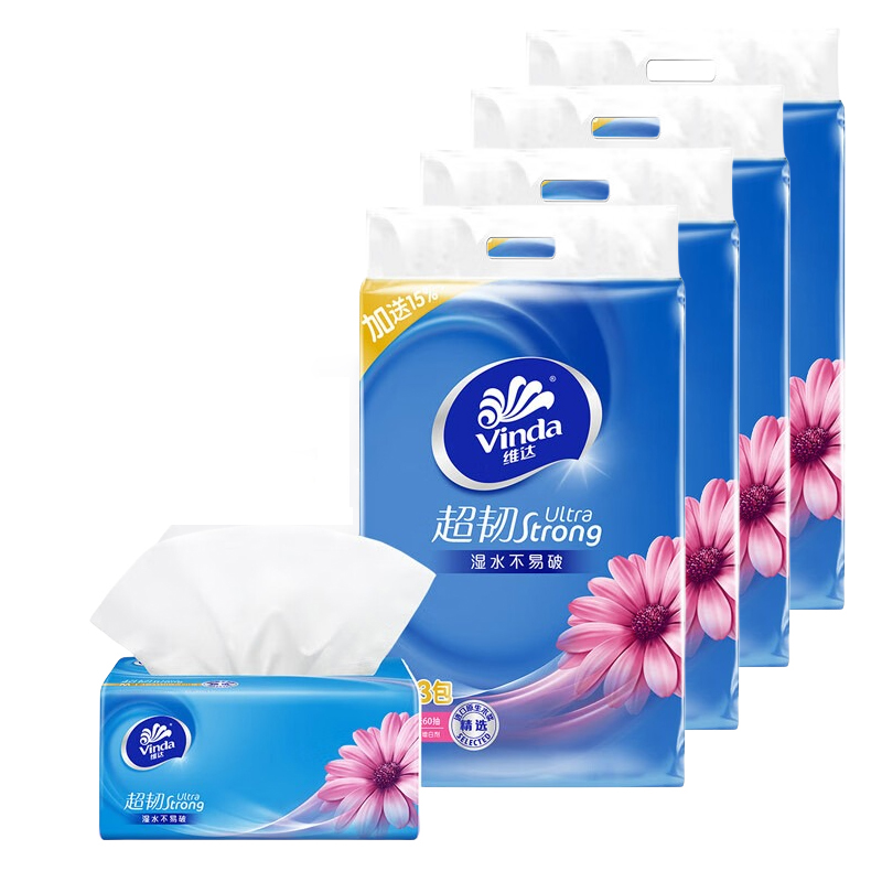 维达超韧抽纸M码150抽12包共4提V2182-12E-T  