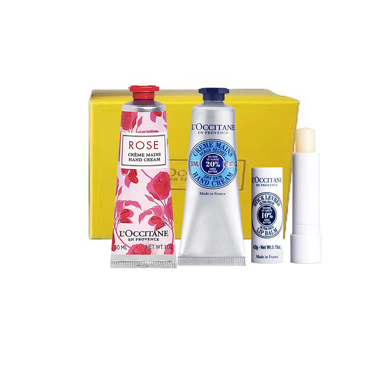 欧舒丹手唇礼盒乳木果30ml+玫瑰30ml+唇膏4.5g新旧款随机发（单位：套） 香槟黄