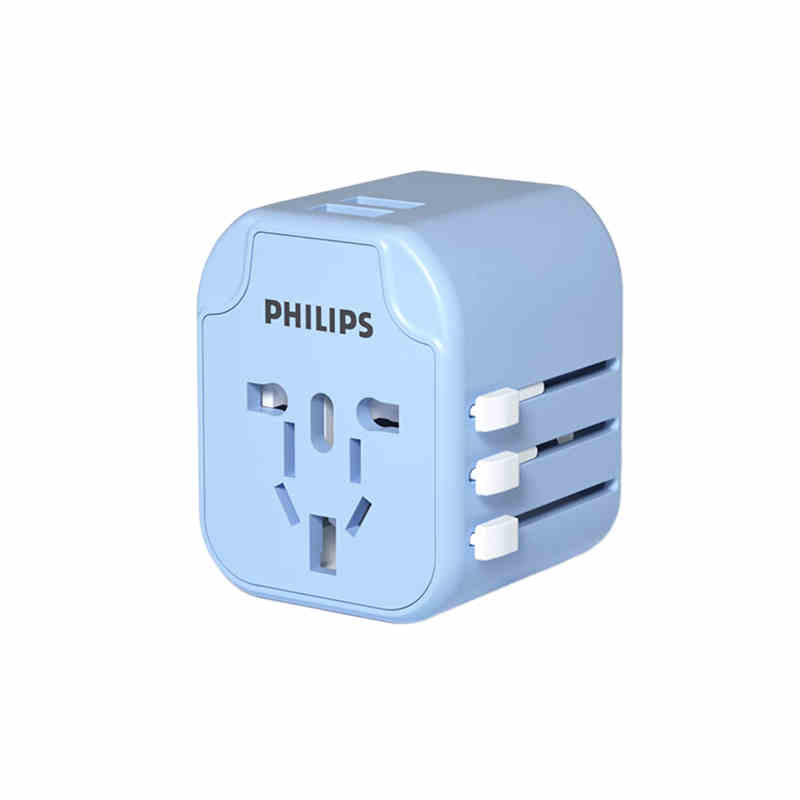 飞利浦（PHILIPS）国际万能出国转换插头/全球通用旅行插座转换器2USB充电SPA1001A 个 蓝色