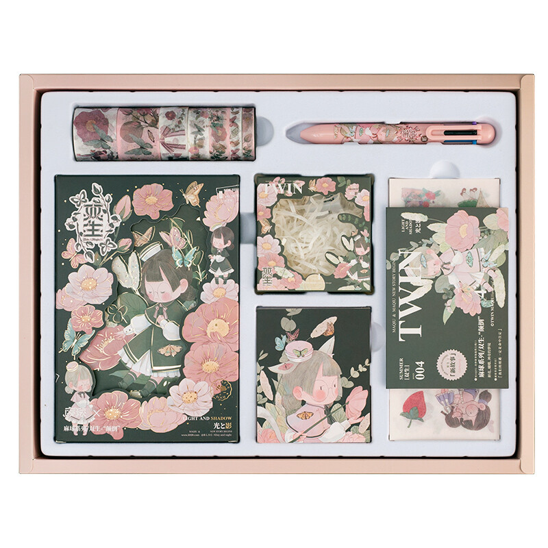 三年二班麻球MQ双生手账本礼盒少女心可爱风高档贴纸套装日记本笔记本文具 颠倒/盒 颠倒