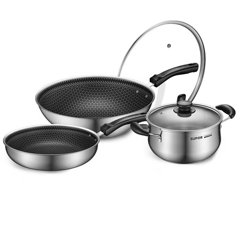 苏泊尔（SUPOR）蜂窝晶纹不锈钢三件套/TP2212E（单位：套）不锈钢色