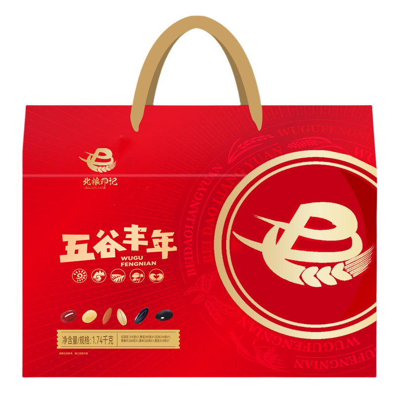 北粮印记五谷丰年杂粮礼盒1740g 单位：盒 红色