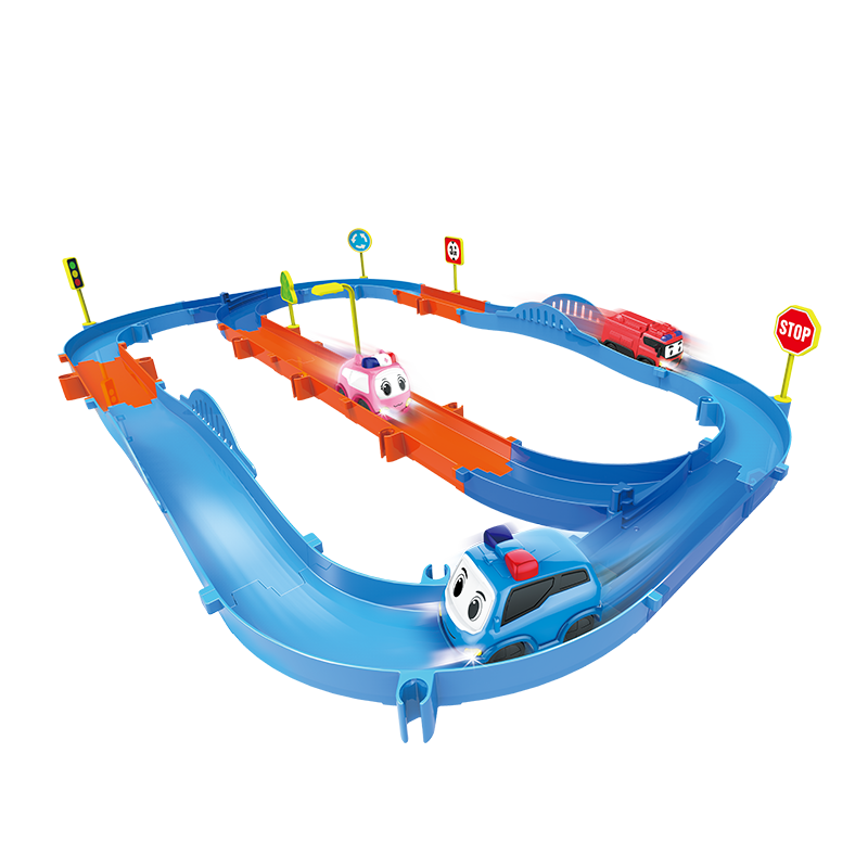 思成（SISING）警车联盟轨道玩具回旋赛道双人竞速赛车10秒速充电小治小芸礼盒 警车联盟标准款 个 警车联盟速充轨道-小治、大雷