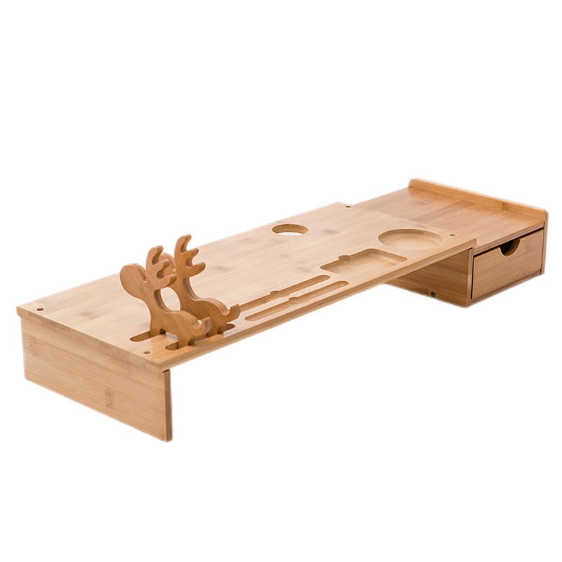 倍方 73683 小鹿单抽屉款 电脑支架 置物架 电脑底座 键盘收纳架 显示器支架 竹木色