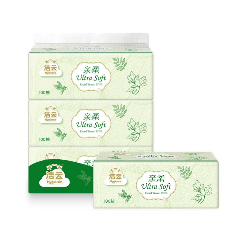 洁云3层100抽塑包面纸3包装 混色