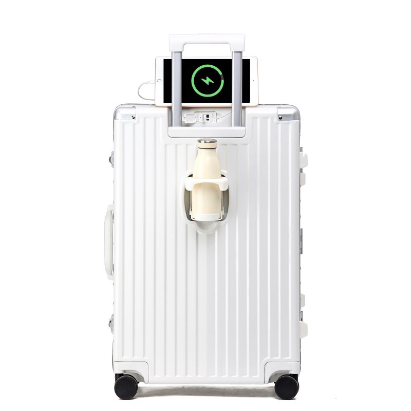 途帮（TOBOOG）多功能铝框行李箱女轻音万向轮包角防撞男卡扣密码拉杆箱PX2090  单位：个 皓月白 26寸