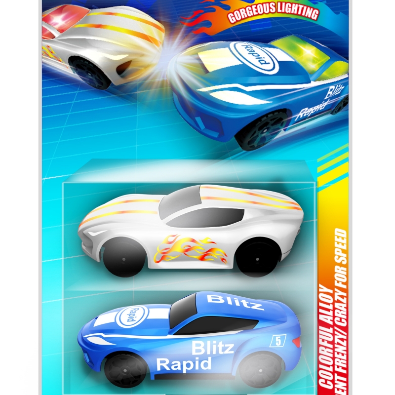 思成儿童炫彩合金小汽车惯性发光玩具车男孩仿真赛车模型礼盒套装 炫彩合金车-激流狂潮/极速狂飙