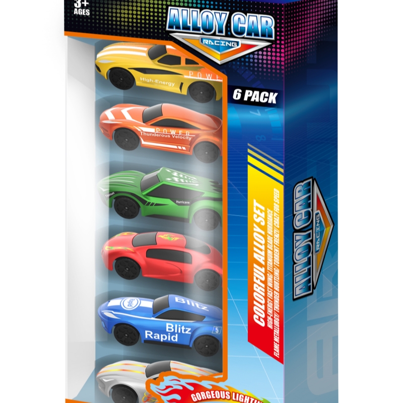 思成儿童炫彩合金小汽车惯性发光玩具车男孩仿真赛车模型礼盒套装 炫彩合金车套装（六个装）   -