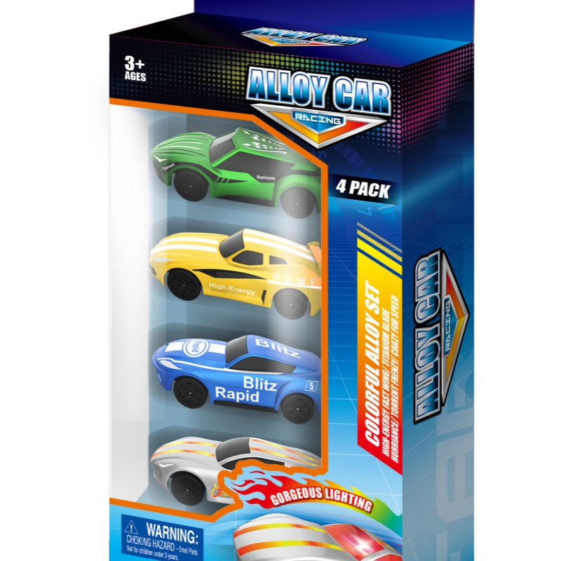 思成儿童炫彩合金小汽车惯性发光玩具车男孩仿真赛车模型礼盒套装 炫彩合金车-高能快翼/钛刃飓风/激流狂