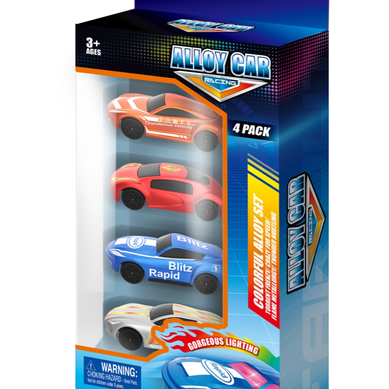 思成儿童炫彩合金小汽车惯性发光玩具车男孩仿真赛车模型礼盒套装 炫彩合金车-激流狂潮/极速狂飙/火焰炼