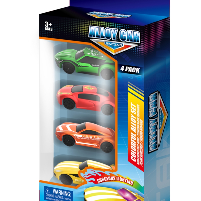 思成儿童炫彩合金小汽车惯性发光玩具车男孩仿真赛车模型礼盒套装 炫彩合金车-高能快翼/钛刃飓风/火焰炼