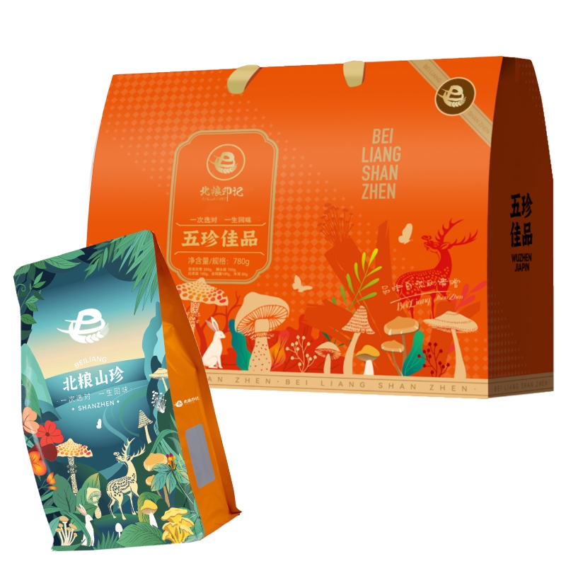 北粮印记五珍佳品山珍礼盒780g 单位：盒 灰橙色