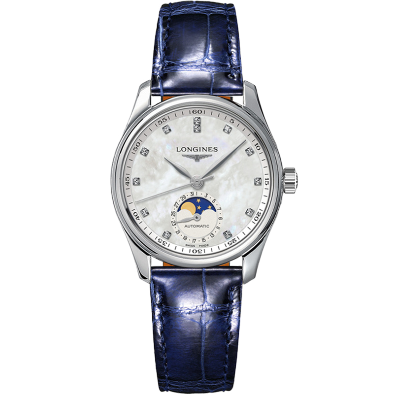 浪琴（LONGINES）瑞士手表 名匠系列 月相机械皮带女表L2.409.4.87.0（单位：块） 蓝色