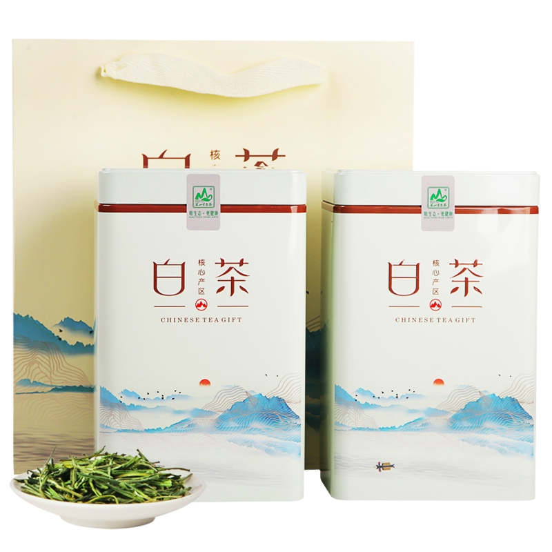 茗山生态茶  白茶绿茶  茶叶礼盒双罐装150g*2单位：组 白色