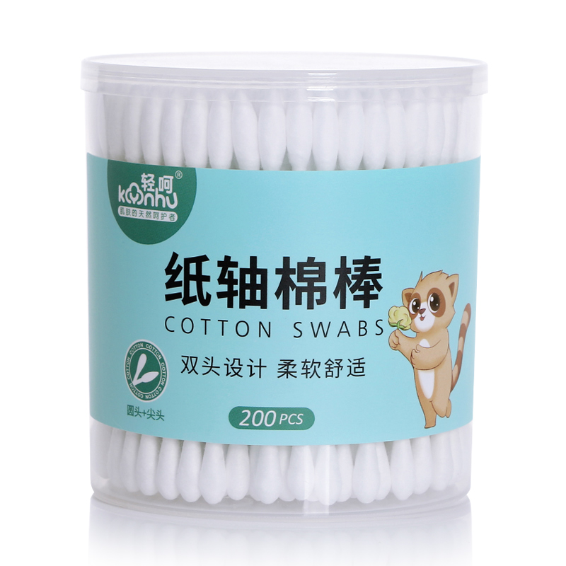 轻呵 纸轴化妆棉棒200支 （尖+圆头） ，200支/筒，天然优质棉花、进口原纸 白色