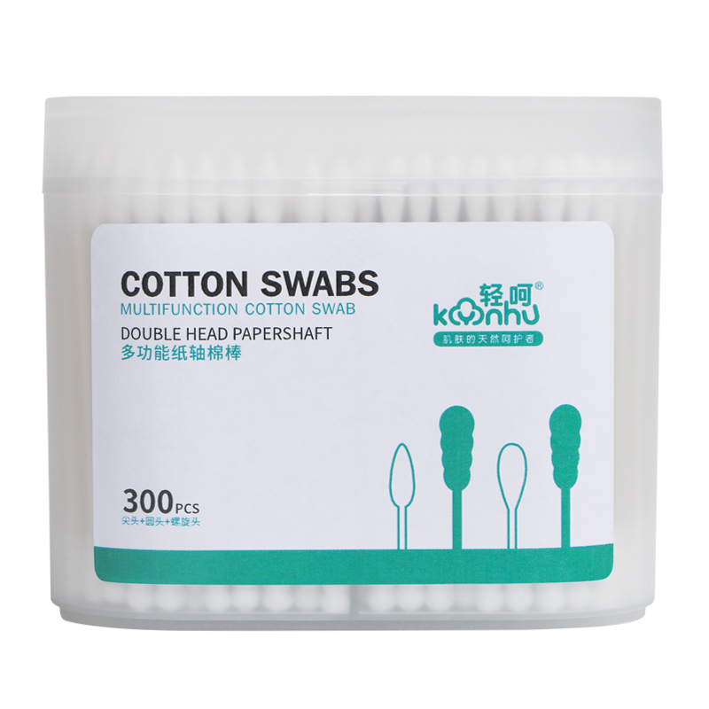 轻呵多功能纸轴棉棒300支，（150支尖+螺旋头，150支圆+螺旋头）WMB-300-PP 单位：盒 白色