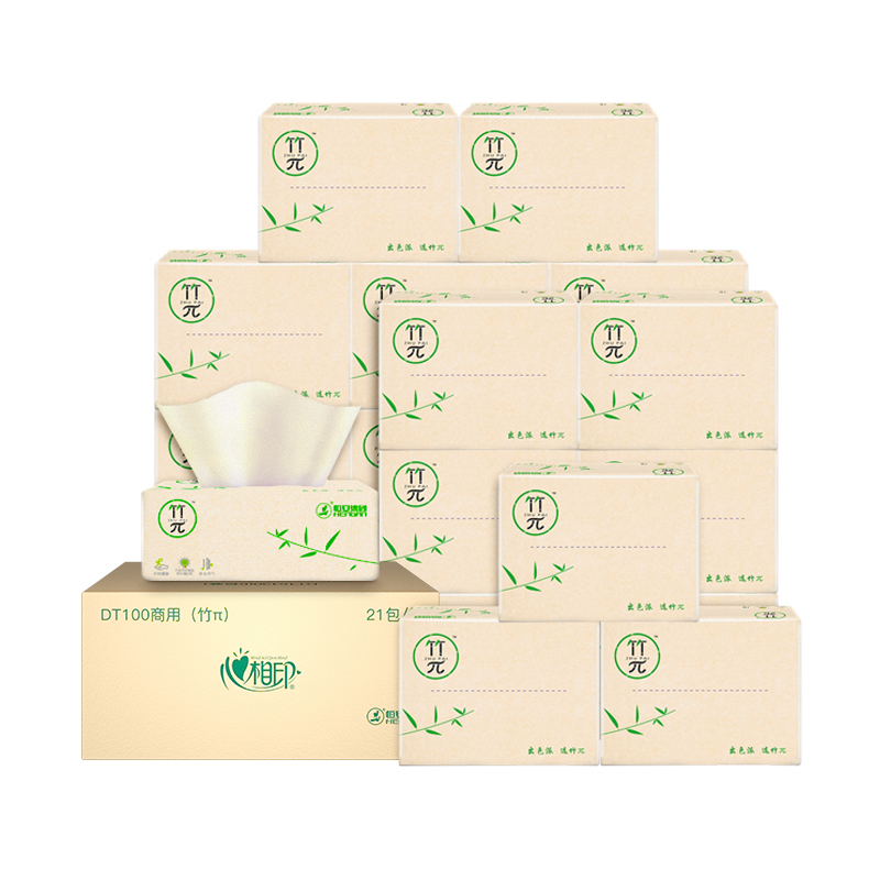 心相印竹&pi;三层塑装纸面巾100抽21包装DT100（箱装） 象牙色
