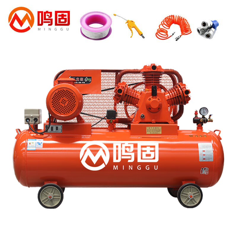 鸣固空压机皮带式7.5KW工业级大型喷漆气泵380V空气压缩机 W-0.9/8（单位：台） 灰橙色