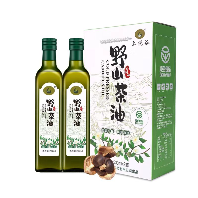 上悦谷野生山茶油简装礼盒500ml*2 松石绿