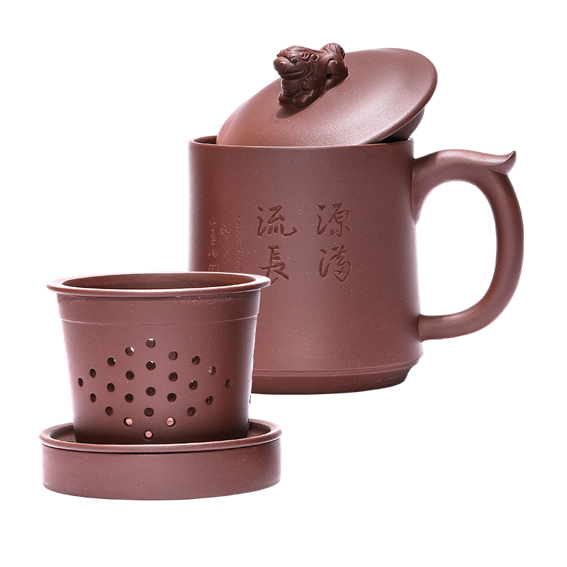 香石坊宜兴原矿纯手工茶水分离紫砂杯祥瑞五福杯425mlBT635  单位：套 祥瑞五福杯425ml