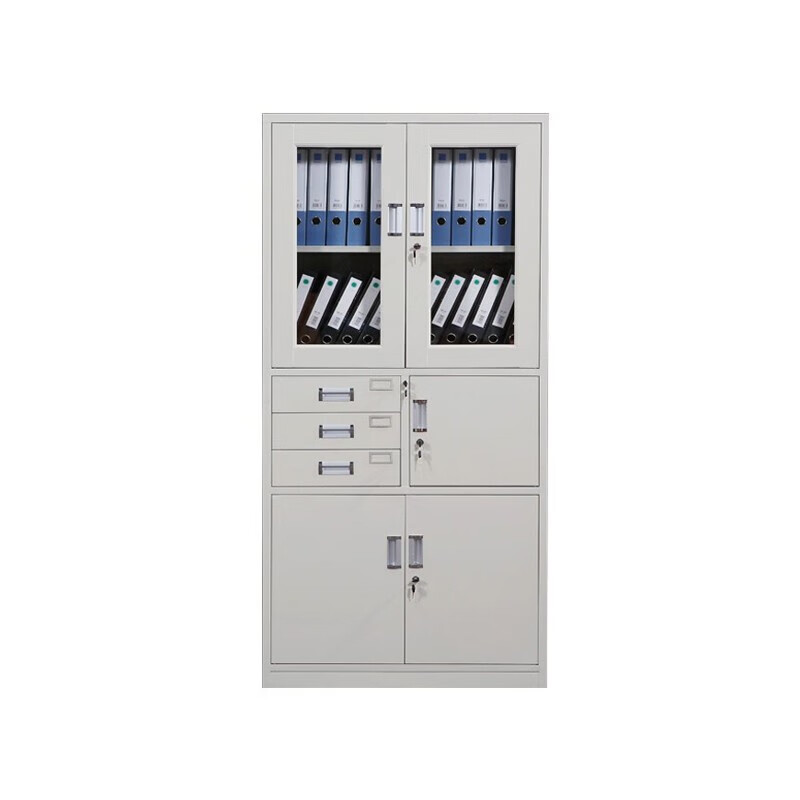 荣美盛 偏三斗文件柜铁皮柜玻璃资料柜档案柜/个 850*390*1800mm