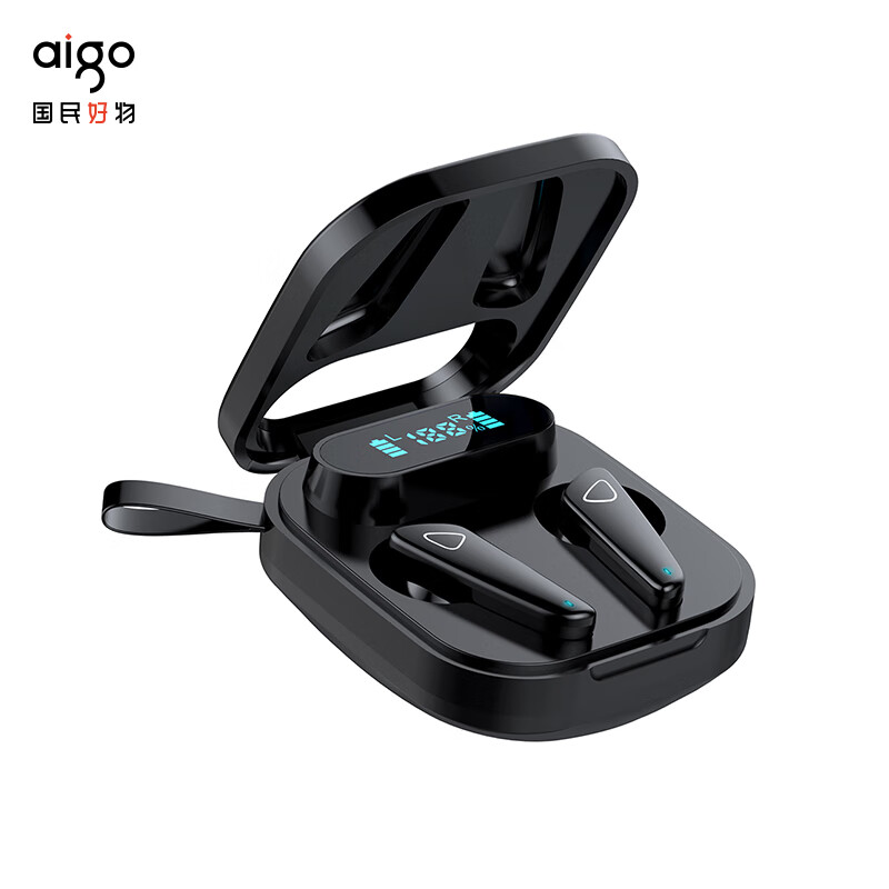 爱国者（aigo）T23真无线蓝牙耳机 半入耳式触控运动游戏跑步耳机 屏显电量  单位：个 黑色