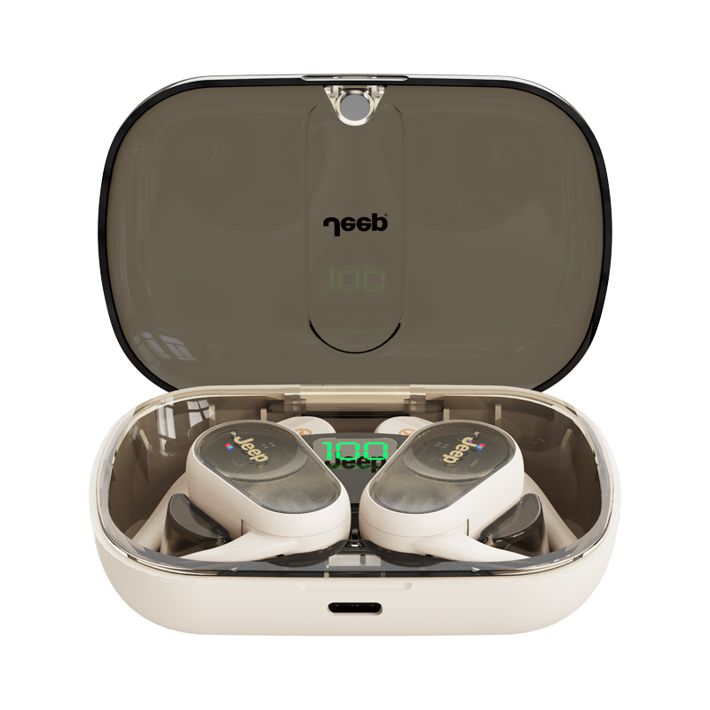 Jeep挂耳式蓝牙耳机 开放式真无线不入耳 运动跑步通话降噪运动耳机 适用安卓苹果华为手机 单位：副 米白色