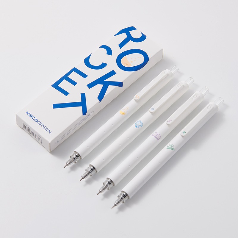 KACO菁点学科按动中性笔高颜值0.5mm黑笔学生刷题签字笔水笔4支/盒 K1028 黑色