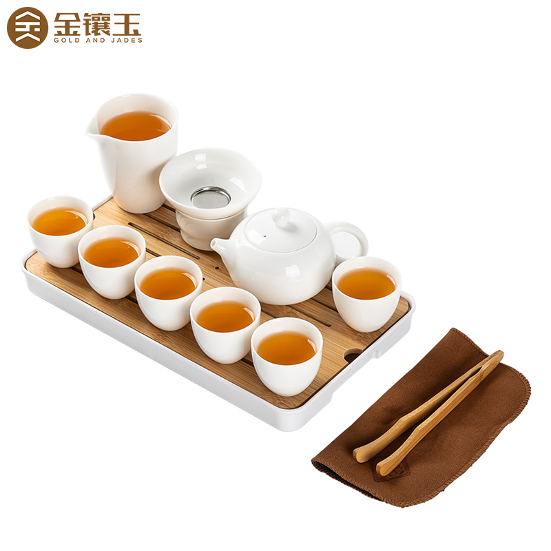金镶玉 茶具茶盘套装 西施透白便携式茶具套装 白色