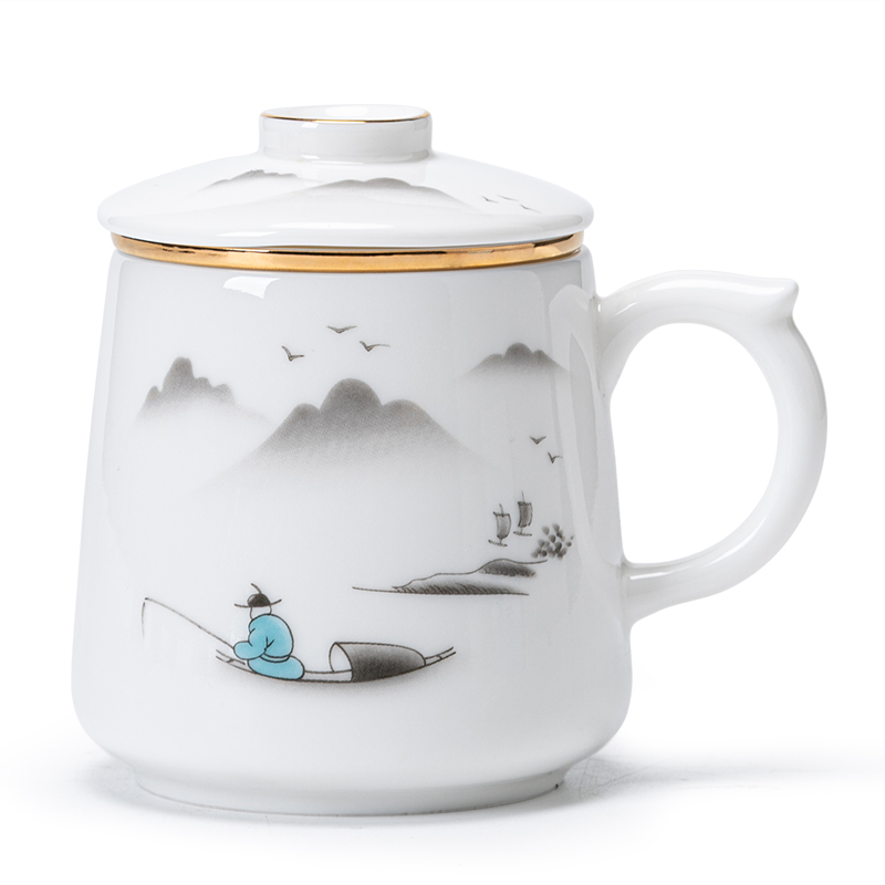 金镶玉 羊脂玉瓷办公杯 称心如意羊脂玉瓷马克杯  单位：套 白色