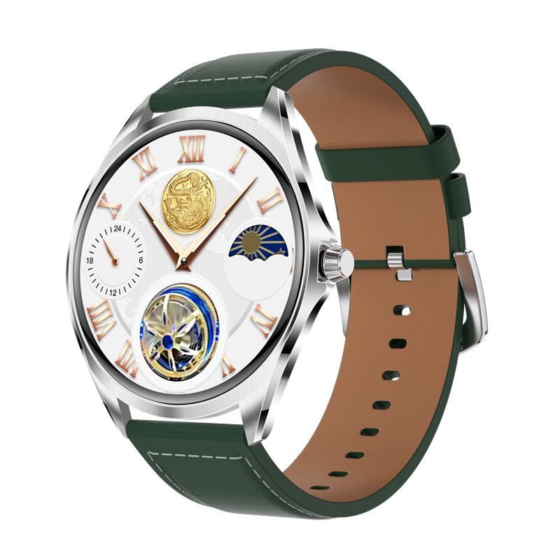 LEFIT勒菲特TN88超薄智能蓝牙通话手表多功能运动心率血压音乐通用代计步健康防水  单位：个 银-墨绿皮