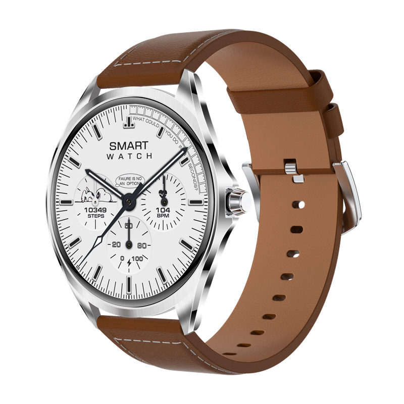 LEFIT勒菲特TN88超薄智能蓝牙通话手表多功能运动心率血压音乐通用代计步健康防水  单位：个 银-棕皮