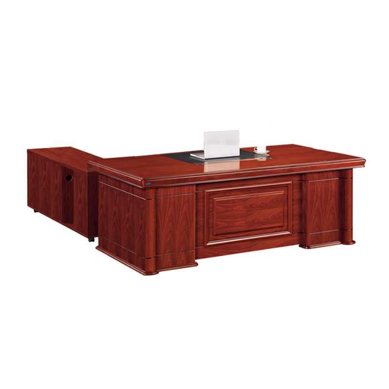 悦山 传统油漆班台主管桌中纤板贴皮胡桃木皮色含侧柜 2400*1100*760*1张 胡桃木色