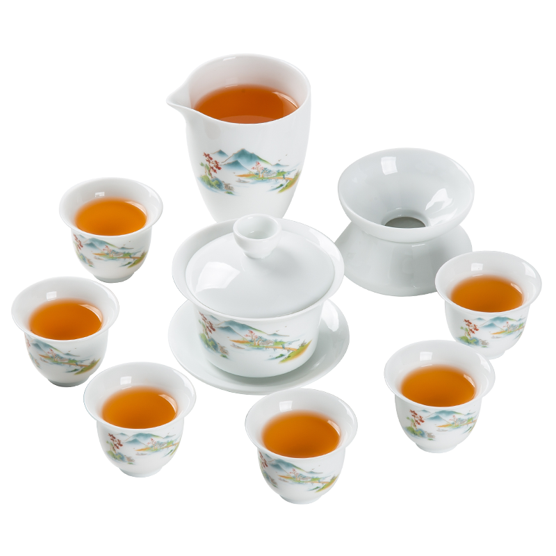 金镶玉 茶具套装 湖光山色茶具套组 本白色