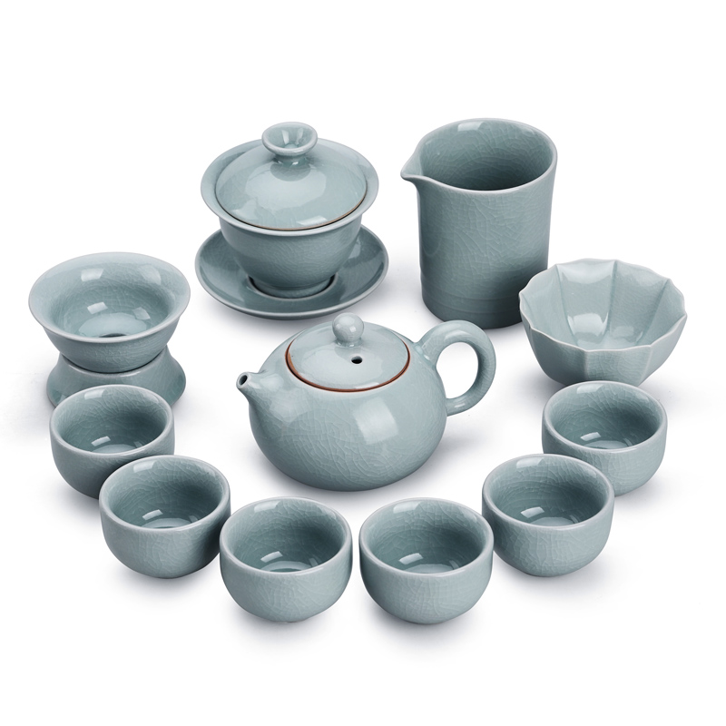 金镶玉 功夫茶具套装 12头雅瓷套装 水蓝色