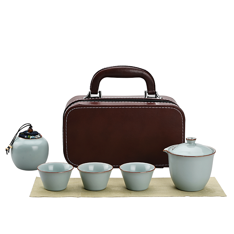金镶玉 仿宋汝窑旅行五件套组 水蓝色