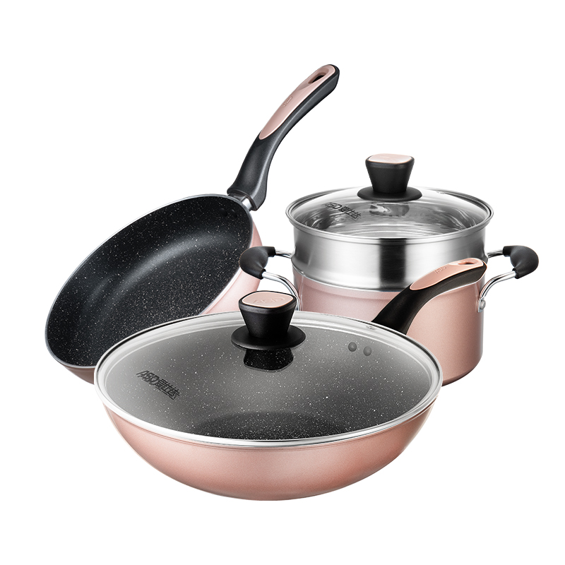 爱仕达晶石新不粘三件套PL03A9WG 炒锅30cm+煎锅24cm+汤锅20cm（单位：套） 拿铁色