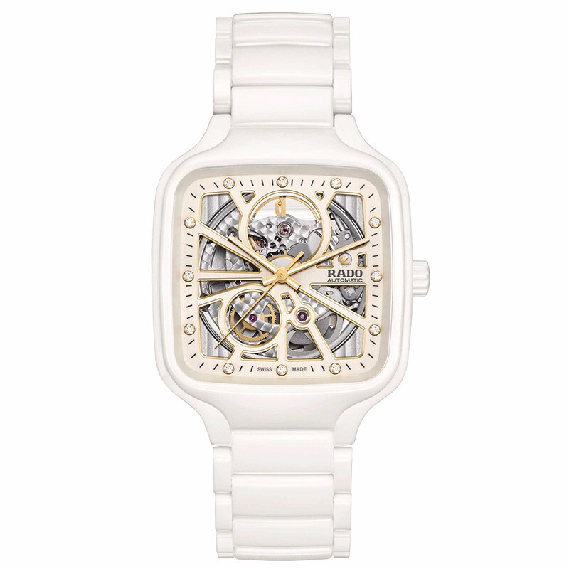 RADO雷达 真系列真我镂空机械白陶高科技陶瓷镶钻女士腕表(38mm) R27073702 单位：块 白色