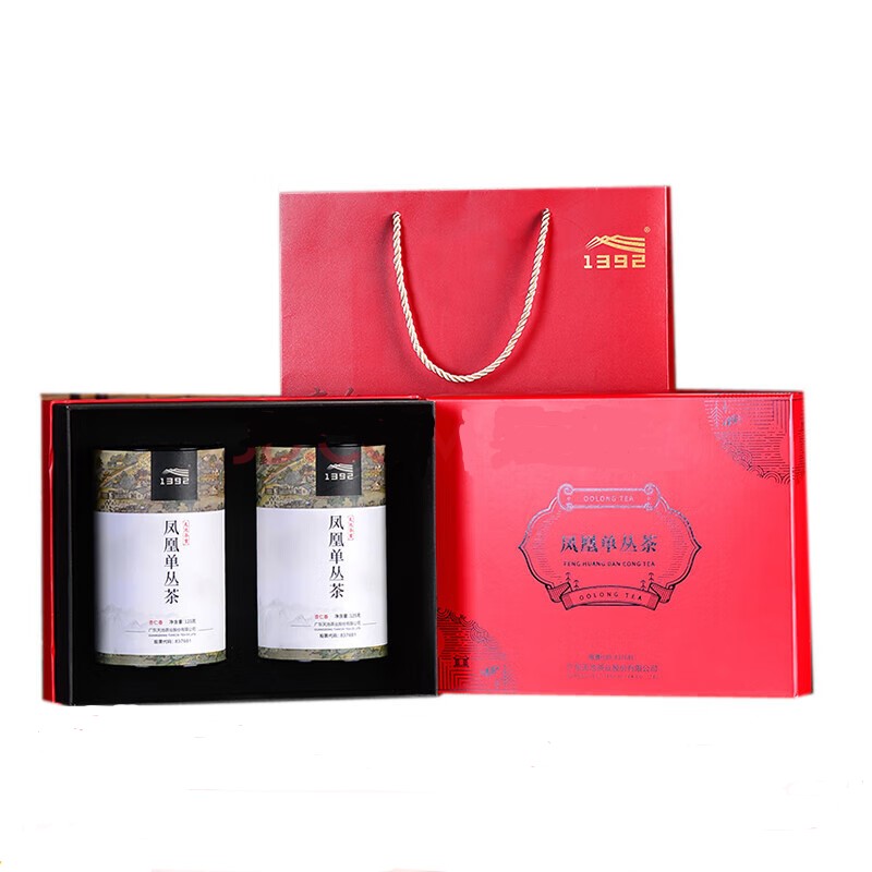 天池1392茶叶凤凰潮州单枞茶鸭屎香单丛茶乌龙茶高山乌岽单丛罐装125g*2罐杏仁香礼盒装250g 红色
