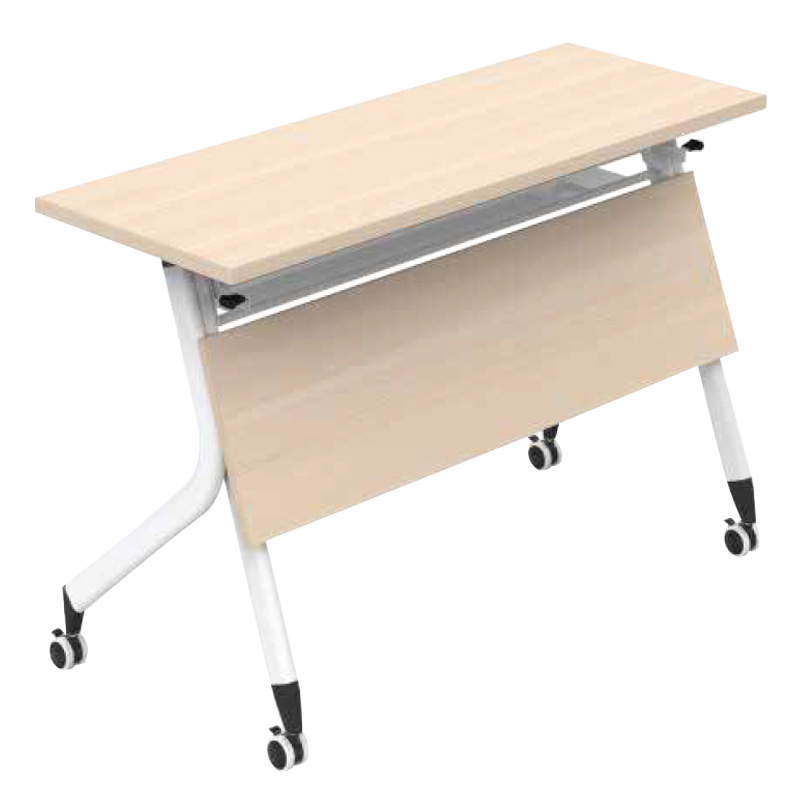 悦山会议桌双人培训桌带轮组合可移动折叠长条桌 枫木色+珍珠白 1400*400*750mm*1张