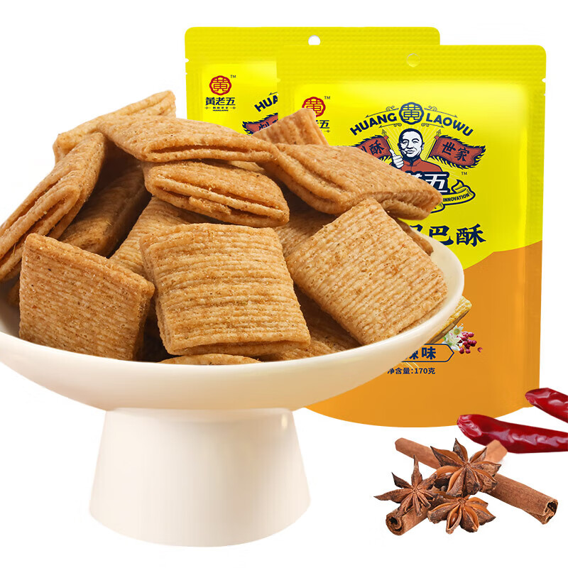 黄老五 休闲膨化儿童零食锅巴香辣味170g*2 锅巴香辣味