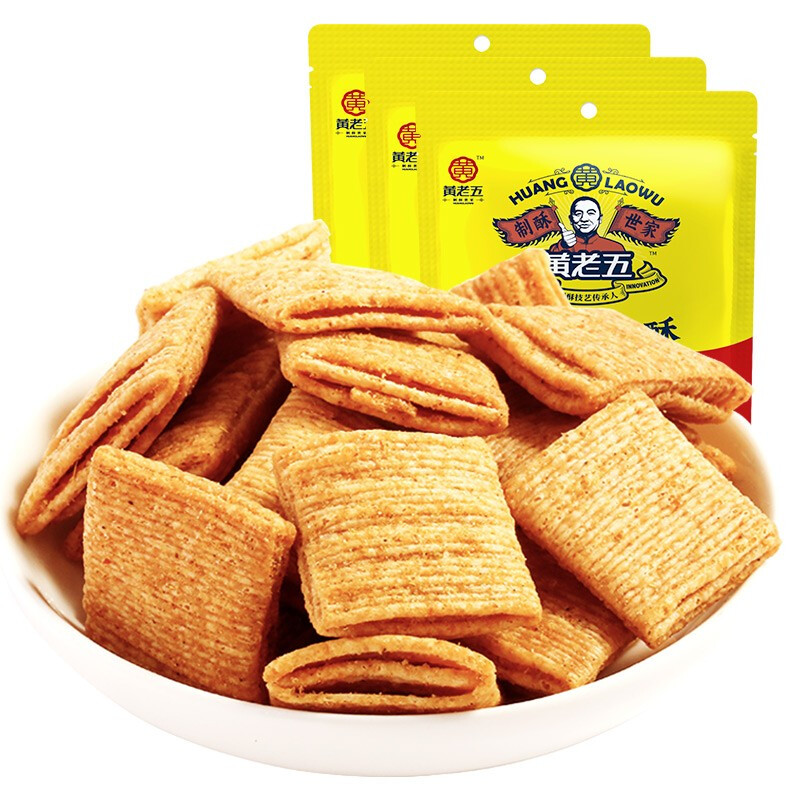 黄老五 休闲膨化儿童零食锅巴烧烤味170g*3 锅巴烧烤味